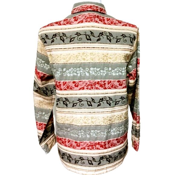 Alfred Dunner Womens Petite 8P Blazer Jacket Brown Rust Cream Fall Floral Stripe - Picture 11 of 15